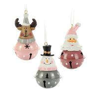 com-four® Set di 3 decorazioni da appendere in metallo 7 x 4 cm - figura di Babbo Natale, pupazzo di neve e renna da appendere - decorazione natalizia (marrone rosa grigio)