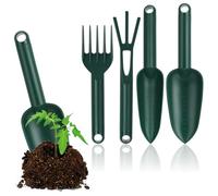 COM-FOUR® set di attrezzi da giardino da 4 pezzi in plastica robusta: cazzuola larga, cazzuola stretta, rastrello a mano e coltivatore per piante e giardinaggio (Set 1-4 pezzi)