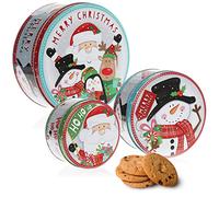 com-four® Set di barattoli per biscotti in 3 pezzi, set di barattoli per biscotti natalizi, scatole di latta natalizie con coperchi (3 pezzi - rosso/verde/blu)