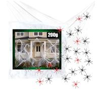 com-four® Set di Decorazioni da 25 Pezzi per Halloween - Ragnatela Estensibile da 200 g con 24 Ragni in 2 Colori - Spaventosa Ragnatela Bianca per Halloween, Carnevale, Feste Horror o a Tema