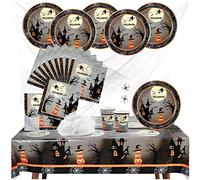 COM-FOUR® Set di decorazioni per Halloween da 26 pezzi con ragnatela, ragni, tazze, piatti, tovaglioli e tovaglie per Halloween [la selezione varia] (Strega 1 - 26 pezzi)
