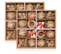 COM-FOUR® Set di Stelle di Paglia da 112 Pezzi - Decorazione per Albero di Natale - Ciondolo in Paglia per l'Albero di Natale - Appeso per Albero di Natale Naturale - Decorazione Natalizia - Ø 3-6 cm