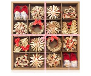 COM-FOUR® Set di stelle di paglia da 56 pezzi - stelle, campanelle, abeti e figure tradizionali come decorazioni per l'albero di Natale - piccoli pendenti di paglia - arazzi naturali