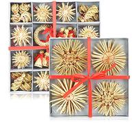 com-four® Set di stelle di paglia da 68 pezzi - Ornamenti per alberi di Natale - Ciondolo per albero di Natale in paglia - Albero di Natale naturale appeso - Decorazione natalizia