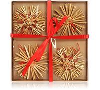 COM-FOUR® Set di stelle in paglia 12 pezzi, Ø 10 cm, decorazioni per alberi di Natale in paglia per il tuo albero di Natale, decorazioni per alberi e decorazioni per finestre per Natale