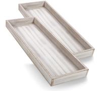 COM-FOUR® Set di vassoi in legno da 2 pezzi 40 x 14 cm - Vassoio rettangolare in legno vintage - Vassoio da portata dall'aspetto rustico - Grande ciotola decorativa (2 pezzi - bianco/marrone)