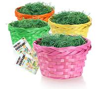 COM-FOUR® Set regalo e decorazione pasquale, Cestini in rafia colorati | erba pasquale verde - colori uovo - Cesto pasquale fai-da-te - Kit artigianale pasquale