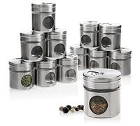 COM-FOUR® Set shaker per spezie da 12 pezzi in acciaio inossidabile per sale, pepe, spezie, erbe aromatiche - barattolo per erbe, barattolo per spezie, contenitore per spezie