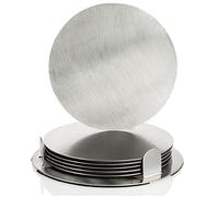 Com-four® Set Sottobicchieri 7 Pezzi Con Supporto - in Acciaio Inox per Bevande - Tondi Color Argento