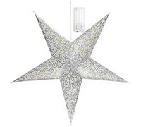 com-four® Stella Luminosa in 3D con Illuminazione a LED e Timer in Bianco Caldo per Appendere, Stella di Carta Premium Stabile in Argento (01x Star - Color Argento)