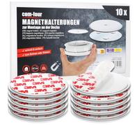 COM-FOUR® Supporto magnetico 10x per rilevatori di sicurezza - supporto per incollare o forare - fissaggio con cuscinetti adesivi extra resistenti per rilevatori di fumo (10 pezzi - color argento)