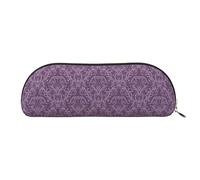 COMAAM Aloha Tiki - Astuccio in pelle a forma di mezza tonda, per penne e matite, grande capacità, adatto per riporre penne e cosmetici, Viola, Taglia unica, Astuccio portamatite