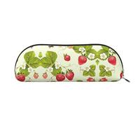 COMAAM Aloha Tiki - Astuccio in pelle a forma di mezza tonda, per penne e matite, grande capacità, adatto per riporre penne e cosmetici, Bella fragola., Taglia unica, Astuccio portamatite