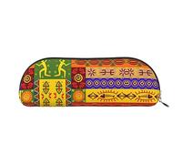 COMAAM Aloha Tiki - Astuccio in pelle a forma di mezza tonda, per penne e matite, grande capacità, adatto per riporre penne e cosmetici, Modelli nazionali africani, Taglia unica, Astuccio portamatite