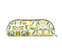COMAAM Aloha Tiki - Astuccio in pelle a forma di mezza tonda, per penne e matite, grande capacità, adatto per riporre penne e cosmetici, Giallo limone, Taglia unica, Astuccio portamatite