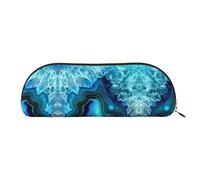 COMAAM Aloha Tiki - Astuccio in pelle a forma di mezza tonda, per penne e matite, grande capacità, adatto per riporre penne e cosmetici, Blu acqua brillante., Taglia unica, Astuccio portamatite