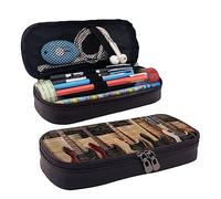 COMAAM Astuccio carino stampato fenicottero rosa, astuccio in pelle di grande capacità, sacchetto della penna con cerniera per ufficio, Chitarra Basso Strumenti musicali, Taglia unica