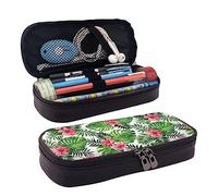 COMAAM Astuccio carino stampato fenicottero rosa, astuccio in pelle di grande capacità, sacchetto della penna con cerniera per ufficio, Foglie tropicali, Taglia unica