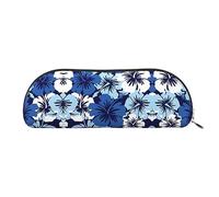COMAAM Astuccio in pelle mimetica con foglie rosa, borsa portaoggetti mezza rotonda, grande capacità, adatta per riporre penne e cosmetici, Ibisco blu., Taglia unica, Astuccio portamatite