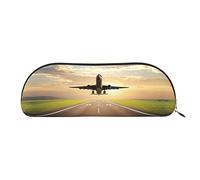 COMAAM Astuccio in pelle semicircolare con foglie tropicali, grande capacità, adatto per riporre penne e cosmetici, Aeroplano, Taglia unica, Astuccio portamatite