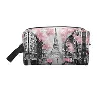 COMAAM Ballerina Dance Portable Grande Capacità Viaggio Wash Storage Bag Per Cosmetici E Forniture di Lavaggio, Paris Street Tower Rosa Floreale, Taglia unica