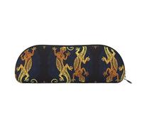 COMAAM Borsa a mezza rotonda in pelle blu con motivo tribale maori polinesiano, grande capacità, adatta per riporre penne e cosmetici, Lucertole geco, Taglia unica, Astuccio portamatite