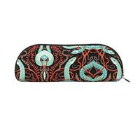COMAAM Borsa a mezza rotonda in pelle blu con motivo tribale maori polinesiano, grande capacità, adatta per riporre penne e cosmetici, Serpente E Fiore, Taglia unica, Astuccio portamatite