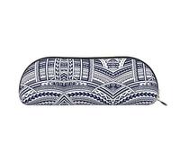 COMAAM Borsa a mezza rotonda in pelle blu con motivo tribale maori polinesiano, grande capacità, adatta per riporre penne e cosmetici, Modello Tribale Maori Polinesiano Blu, Taglia unica, Astuccio
