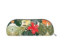 COMAAM Borsa a mezza rotonda in pelle blu con motivo tribale maori polinesiano, grande capacità, adatta per riporre penne e cosmetici, Estate Hawaiian, Taglia unica, Astuccio portamatite