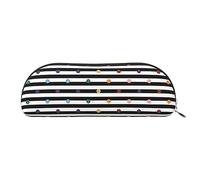 COMAAM Borsa a mezza rotonda in pelle sportiva da basket, grande capacità, adatta per riporre penne e cosmetici, Righe a pois arcobaleno in bianco e nero, Taglia unica, Astuccio portamatite