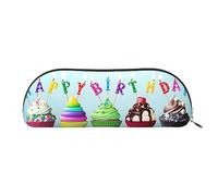 COMAAM Borsa a mezza rotonda in pelle sportiva da basket, grande capacità, adatta per riporre penne e cosmetici, Buon compleanno colorato Cupcakes, Taglia unica, Astuccio portamatite