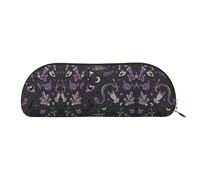 COMAAM Borsa da parati in pelle nera e oro, mezza rotonda, grande capacità, adatta per riporre penne e cosmetici, Viola Nero Goth Spooky, Taglia unica, Astuccio portamatite