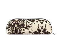 COMAAM Borsa per matite e penne in pelle color oro rosa, mezza rotonda, di grande capacità, adatta per riporre penne e cosmetici, Pelle bovina marrone., Taglia unica, Astuccio portamatite