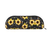 COMAAM Borsa portaoggetti mezza rotonda in pelle con bandiera britannica, grande capacità, adatta per riporre penne e cosmetici, Api di Girasole, Taglia unica, Astuccio portamatite