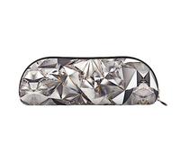 COMAAM Borsa portaoggetti mezza rotonda in pelle con motivo a strisce di cavallo, grande capacità, adatta per riporre penne e cosmetici, Glitter astratto diamante cristallo modello, Taglia unica,