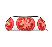 COMAAM Borsa portaoggetti mezza rotonda in pelle con motivo a strisce di cavallo, grande capacità, adatta per riporre penne e cosmetici, Fetta di pomodoro, Taglia unica, Astuccio portamatite