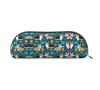 COMAAM Borsa portaoggetti mezza rotonda in pelle con motivo a strisce di cavallo, grande capacità, adatta per riporre penne e cosmetici, Cane, Taglia unica, Astuccio portamatite