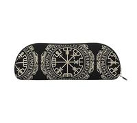COMAAM Borsa portaoggetti semicircolare in pelle con api e fiori selvatici rurali, grande capacità, adatta per riporre penne e cosmetici, Bussola di Rune Norse Design Magico, Taglia unica, Astuccio