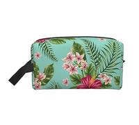 COMAAM Borsa portatile bianca nera di stoccaggio del lavaggio di viaggio di grande capacità delle strisce per i cosmetici ed i rifornimenti, Fiori di foglie tropicali hawaiane, Taglia unica