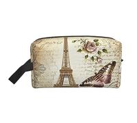 COMAAM Borsa portatile di immagazzinaggio del lavaggio di viaggio di grande capacità della libreria della libreria per i cosmetici e le forniture di lavaggio, Vintage Parigi Torre Eiffel farfalla,
