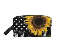 COMAAM Carino Pomerania Portatile Grande Capacità Viaggio Lavaggio Sacchetto di Immagazzinaggio Per Cosmetici E Forniture Di Lavaggio, Girasole E Bandiera Americana, Taglia unica