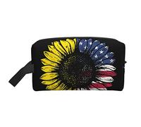 COMAAM Carino Pomerania Portatile Grande Capacità Viaggio Lavaggio Sacchetto di Immagazzinaggio Per Cosmetici E Forniture Di Lavaggio, Bandiera americana girasole., Taglia unica