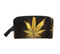 COMAAM Carino Pomerania Portatile Grande Capacità Viaggio Lavaggio Sacchetto di Immagazzinaggio Per Cosmetici E Forniture Di Lavaggio, Cannabis d'oro, Taglia unica