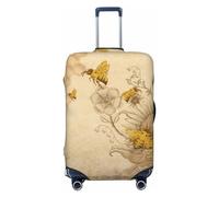 COMAAM Copertura protettiva elastica grigia e gialla con pittura astratta per bagagli, adatta per bagagli di 45-81 cm, Fiori di campo delle api rurali, X-Large
