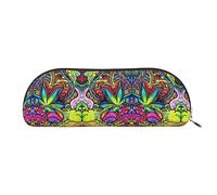 COMAAM Divertente borsa portaoggetti in pelle a forma di rana da yoga, grande capacità, adatta per riporre penne e cosmetici, Multicolor foglia Weed Art, Taglia unica, Astuccio portamatite