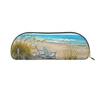 COMAAM Divertente borsa portaoggetti in pelle per racchette da tennis e palline da tennis, grande capacità, adatta per riporre penne e cosmetici, spiaggia scena con sedie, Taglia unica, Astuccio