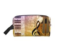 COMAAM Divertente Yoga Frog Portatile Grande Capacità di Viaggio Lavaggio Sacchetto di Immagazzinaggio Per Cosmetici E Forniture Di Lavaggio, Note musicali per pianoforte e violino, Taglia unica