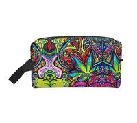 COMAAM Divertente Yoga Frog Portatile Grande Capacità di Viaggio Lavaggio Sacchetto di Immagazzinaggio Per Cosmetici E Forniture Di Lavaggio, Arte erbaccia foglia multicolore, Taglia unica