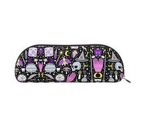 COMAAM Library Bookshelf Book Leather Half Round Storage Bag Large Capacity Pen Pencil Bag adatto per riporre penne e cosmetici, Magic Witch Witchcraft Bohemian Disegno, Taglia unica, Astuccio