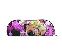 COMAAM Library Bookshelf Book Leather Half Round Storage Bag Large Capacity Pen Pencil Bag adatto per riporre penne e cosmetici, Orchidee, Taglia unica, Astuccio portamatite